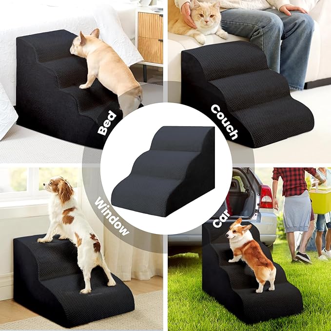 Dog Stairs for Small Dogs, High Density Foam Dog Steps, Extra Wide Non-Slip Pet Ramp for High Beds Or Couch, Soft Doggie Ladder for Dogs Injured, Older Pets, Small Cats