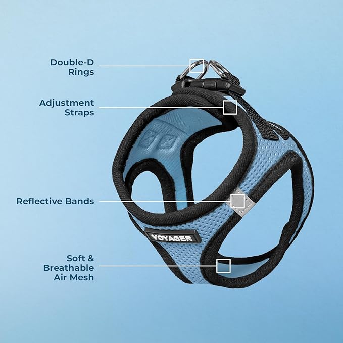 Best Pet Supplies - All Weather Mesh, Reflective, No Pull Harness for Small, Medium Dogs, Cats - Secure with Hook & Loop Fastener, Buckle, Double D-Rings - Baby Blue/Black Trim, XXS