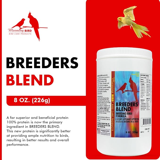 Morning Bird Breeders Blend 8 oz – Protein Supplement for Birds – Supports Breeding, Chick Growth, Muscle Development & Immune Support – Daily Vitamin Blend for Strong Bones & Overall Health