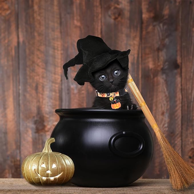 3pcs Halloween Cat Collars with Bells, Polyester Adjustable Breakaway Festive Kitten Puppy Fall Collars Playful Holiday Accessories for Small Dog Kitty Pets (Witch Hat, Pumpkin Cat, Ghost Pattern)