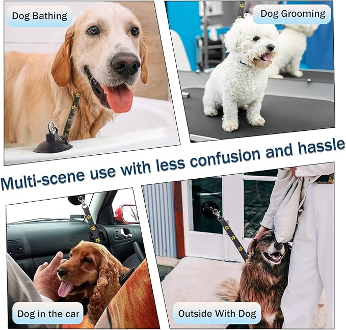 Dog Bathing Tether with Heavy Suction Cup, Dog Grooming Tub Restraint Leash with Adjustable Collar for Pet Cat Shower and Grooming