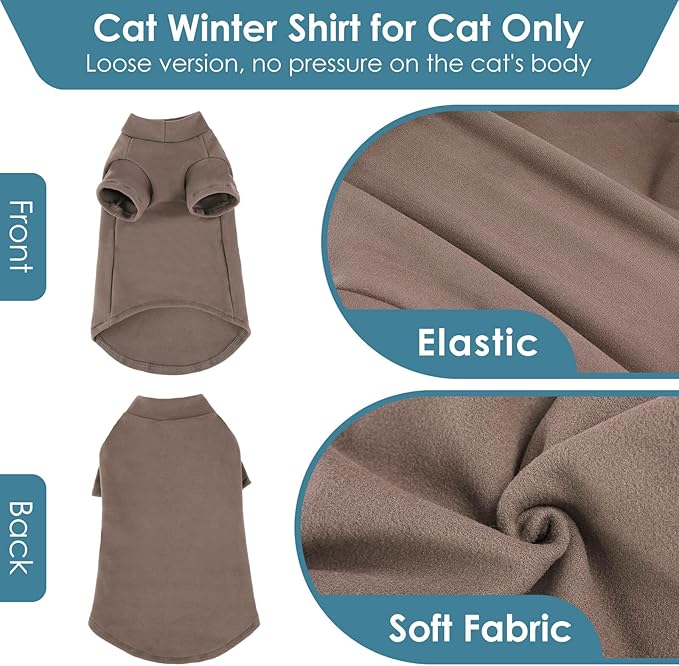 SUNFURA Turtleneck Sweater for Cat, Sphynx Cats Shirt Hairless Cat Sweaters with Sleeves, Warm and Soft Kitten Pullover Fleece Winter Pajamas Jumpsuit for Puppy Cats, Coffee XL