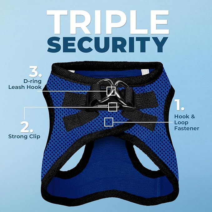 Best Pet Supplies - All Weather Mesh, Reflective, No Pull Harness for Small, Medium Dogs, Cats - Secure with Hook & Loop Fastener, Buckle, Double D-Rings - Royal Blue/Black Trim, XXS