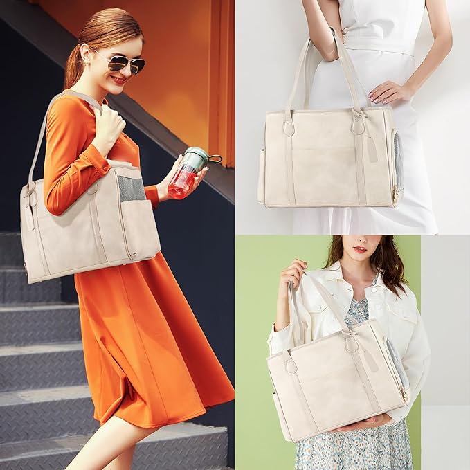 Stylish Dog Purse Carrier, Leather Pet Carrier Bag for Small Dogs Cats Puppy, Airline Approved Soft-Sided Carrier Beige