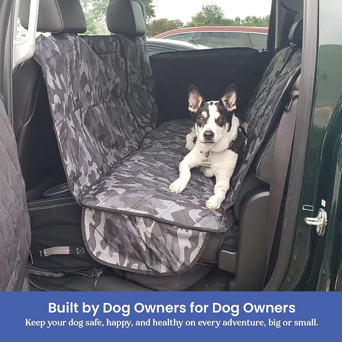 4Knines Bench Seat Covers for Trucks with Dog Hammock - Rear Seat Protector for Dogs Fits Full Size Crew Cab with Split Bench Seats - Waterproof, Heavy-Duty Dog Seat Cover (Driver Side, Camo)