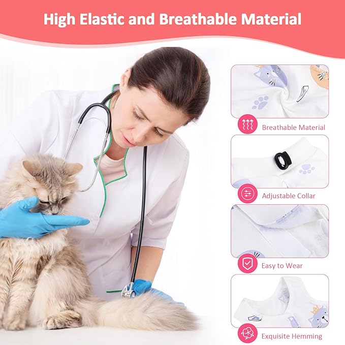 2 PCS Cat Recovery Suit Female Cat Onesie for Cats After Surgery Spay Abdominal Wounds, Kitten Surgery Recovery Suit Female Breathable E-Collar Alternative Kitten Onesie Anti Licking Medium
