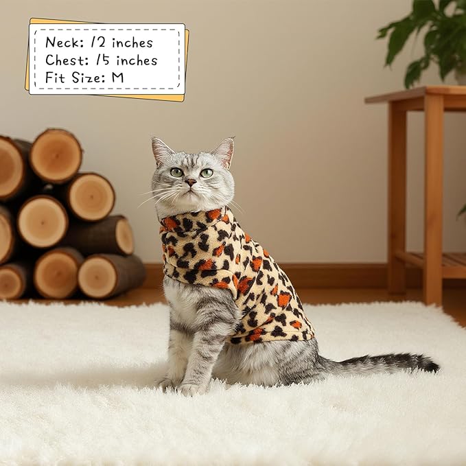 EXPAWLORER Soft Cat Sweater - Leopard Print Sweaters for Cats Only Warm Kitten Clothes, Fall and Winter Pet Coat Pullover Design Feline, Fleece Clothing Also for Puppy Small Dogs, Medium