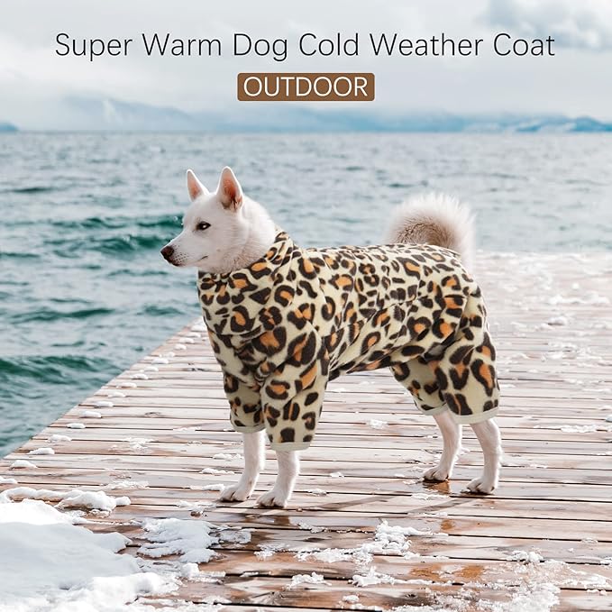 ROZKITCH Dog Winter Coat Soft Fleece Pullover Pajamas, Pet Windproof Warm Cold Weather Jacket Vest with Luminous Zipper, Jumpsuit Apparel Outfit Clothes for Small Medium Large Dog Brown XL
