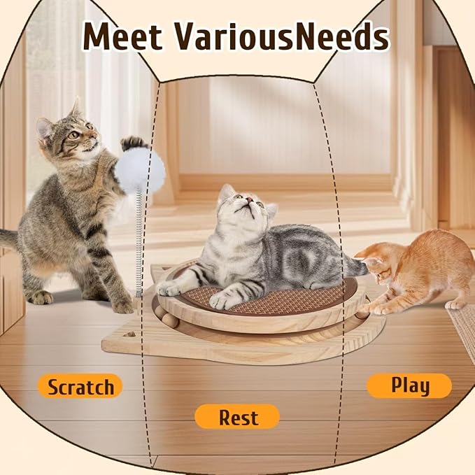 Cat Scratch Pad with Natural Sisal, Kitten Interactive Toy with Ball Track, Cat Wheels for Indoor Cats Toy for Relieves Stress, Cat Scratching Post for Bored