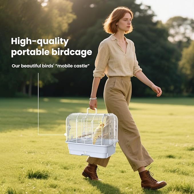 Travel Bird Carrier Cage,Transparent Parakeet Cage,Small Portable Bird Cage with Feeder Cups & Standing for Canaries Budgies Lovebirds Conures Cockatiels