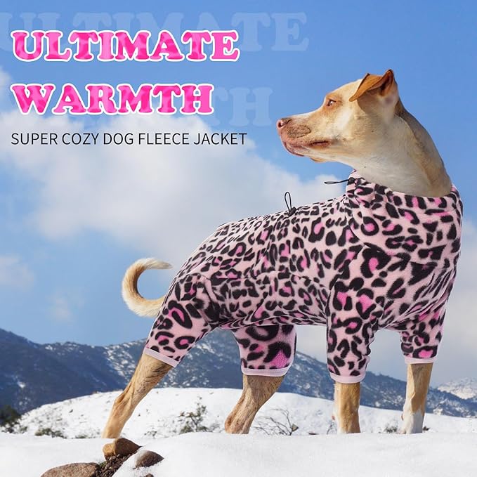 ROZKITCH Dog Winter Coat Soft Fleece Pullover Pajamas, Pet Windproof Warm Cold Weather Jacket Vest with Luminous Zipper, Jumpsuit Apparel Outfit Clothes for Small Medium Large Dog L-Pink 2XL