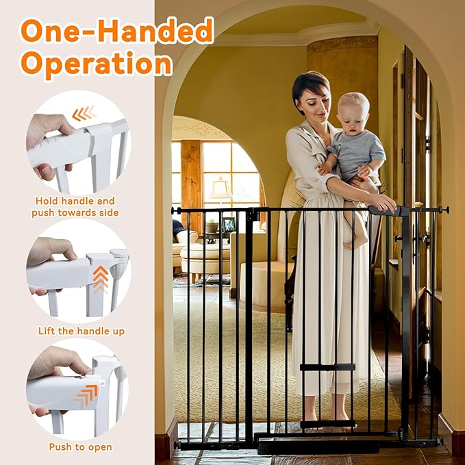 41 Inch Tall Baby Gate with Small Cat Door, Adjustable Auto Close Dog Gate Easy Walk Thru Pet Door for Stairs, Doorway, House (Black, 29.52"-43.71")