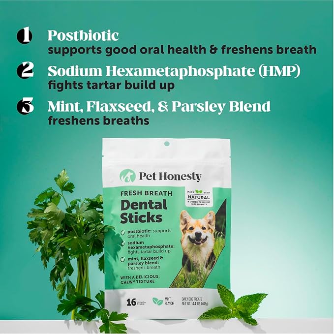 Dental Health Fresh Sticks - Oral Hygiene Dental Treat for Dogs - Dental Dog Chews - Freshen Dog Breath, Reduce Plaque + Tartar - 16 Sticks