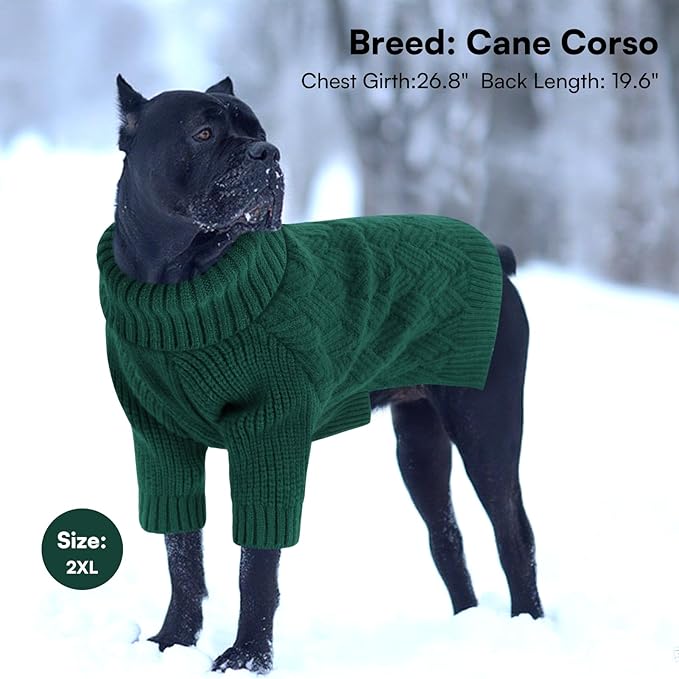 SUNFURA Dog Sweater, Christmas Sweaters for Large Dogs, Solid Color Dog Pullover for Fall Winter, Warm Sweatshirt Knit Turtleneck for Corgi, French Bulldog, Green L