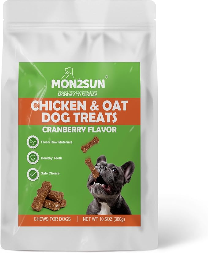 MON2SUN Dog Treats 2 Inch Chicken & Oat Treats with Cranberry Powder, Crunchy Biscuits for Small Dogs, Training Rewards, 10.6 oz (35 Count)