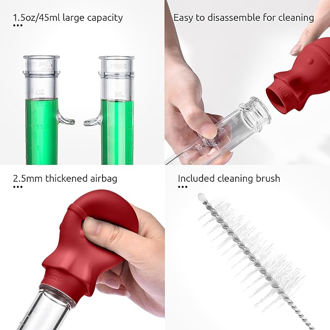 U-Taste Aquarium Pipette Cleaner: 1.5oz Coral Feeder for Fish Tank Cleaning, Manual Feeding Tube, Food Grade Siphon Dropper, Waste Remover with Strong Suction & Stand & Brush (11.98in, Red)