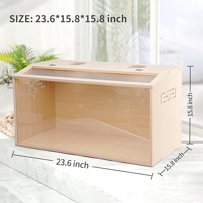 23.6 inch Wooden Hamster Cage, Large Habitat, Openable Top, Transparent Acrylic for Interior View, Ventilated, Easy to Clean, for Syrian Hamster, Dwarf Hamster, Gerbil, Other Small Pet Animals