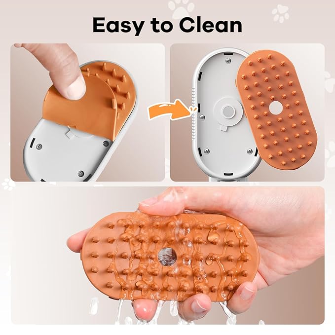 Cat Steam Brush for Shedding, 4 in 1 Rechargeable Steam Brush for Cats and Dogs, Anti-Static, Massage, Cleaning, Shedding & Combing All In One! (white)