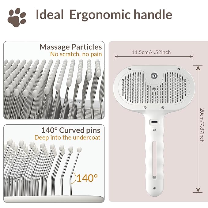 Pet Steam Brush for Dog & Cat, Water Brush for Long & Short Haired Pets with Mist Spray, Deshedding Tool, Pet Hair, Tangle-Free Grooming Brushs for Long/Short Haired Pets