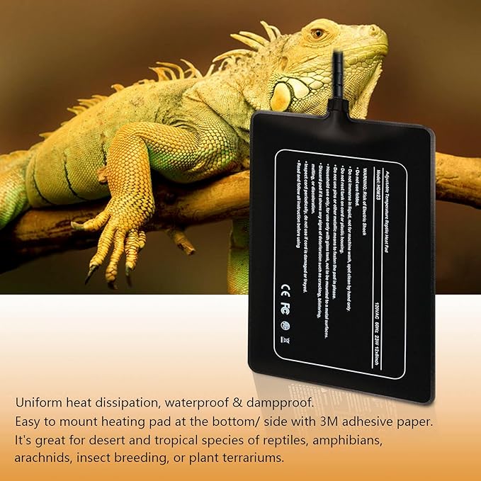 Reptile Heating Pad with Temperature Adjustment, FIPASEN 8x12 Inch Under Tank Heat Pad for Reptiles/Tortoise/Snakes/Lizard/Gecko/Hermit Crab/Frog/Spider/Insect Breeding -Upgraded Terrarium Heating Pad
