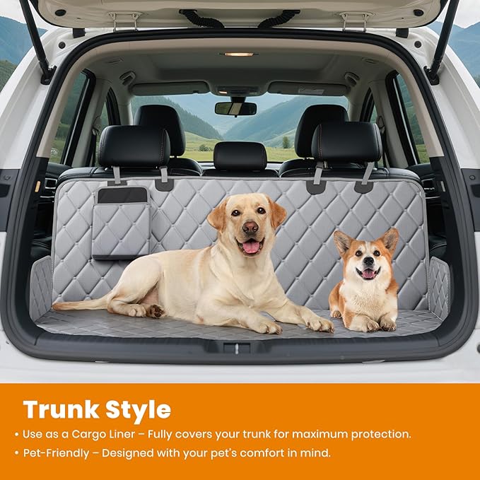 Dog Car Seat Cover for Back Seat 100% Waterproof, Long-Lasting and Soft Nonslip Backseat Dog Cover for Cars, SUVs and Trucks (Grey, Standard (54" W x 59" L))
