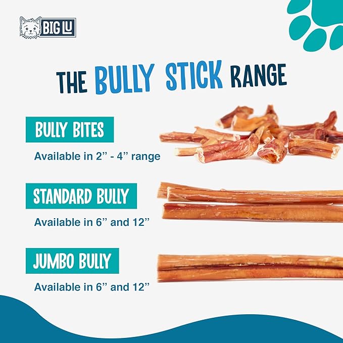 Big Lu - 12” Regular Bully Sticks, 12 Count, 100% Grass-Fed Beef Chews, Fully Digestible, Long-Lasting Treats for Aggressive Chewers, Natural Single-Ingredient Chews for Puppies and Small Dogs