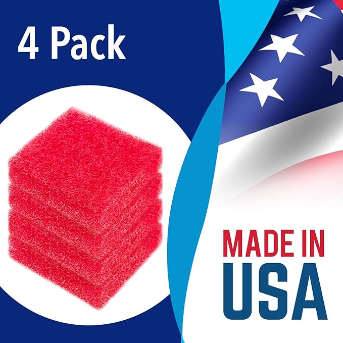 Evergreen Pet Supplies Aquarium Supplies Glass Cleaner Sponge - 4-Pack, Red, 3.25-in x 3.25-in x 1-in - Non-Scratch Aquarium Scrubber & Scraper Pad - Glass Cleaning Tool for Fish & Turtle Tank