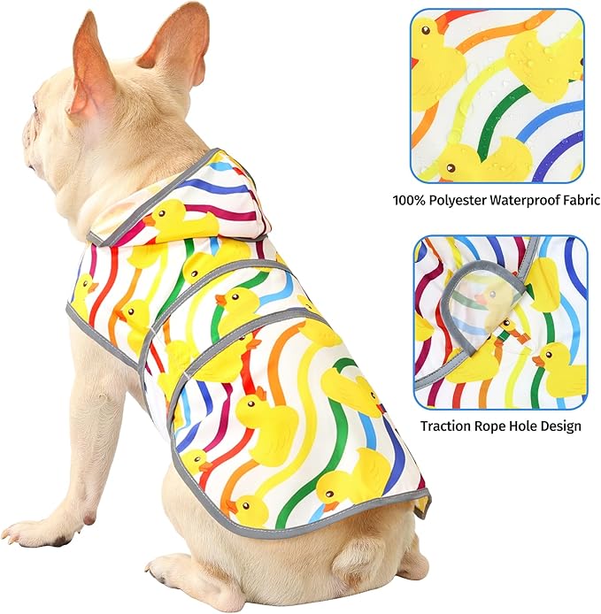 Dog Raincoat Hooded,Waterproof Rain Coat for Dogs with Adjustable Belly Strap,Reflective Strips, Lightweight Slicker Poncho Rain Jacket for Small Medium Large Dogs