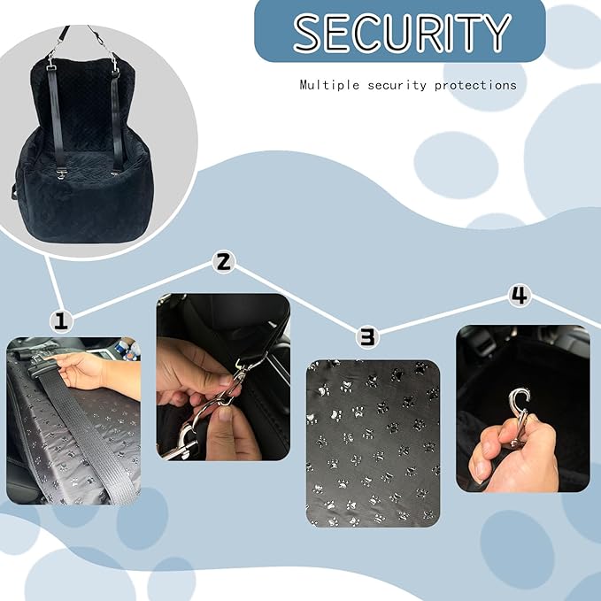 Small Car Seat & Dog Bed - Memory Foam Sponge Cushion - Up To 35 lbs - Washable & Storage Pockets