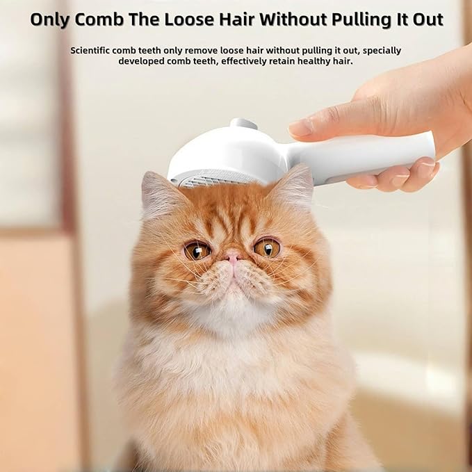 Cat Steam Brush for Indoor Cats - 3 in 1 Steam Brush for Cats with Mist Spray, Self Cleaning & Pet Hair Removal, Gentle Cat Grooming Tool for Shedding (Pink)
