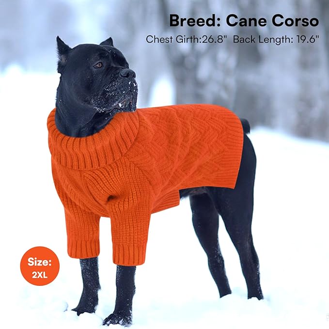SUNFURA Dog Sweater, Medium Dog Sweaters Doggie Pullover for Fall Winter, Fleece Pet Christmas Sweaters for Holiday, Warm Turtleneck Knitwear for French Bulldog, Boston Terrier, Orange M