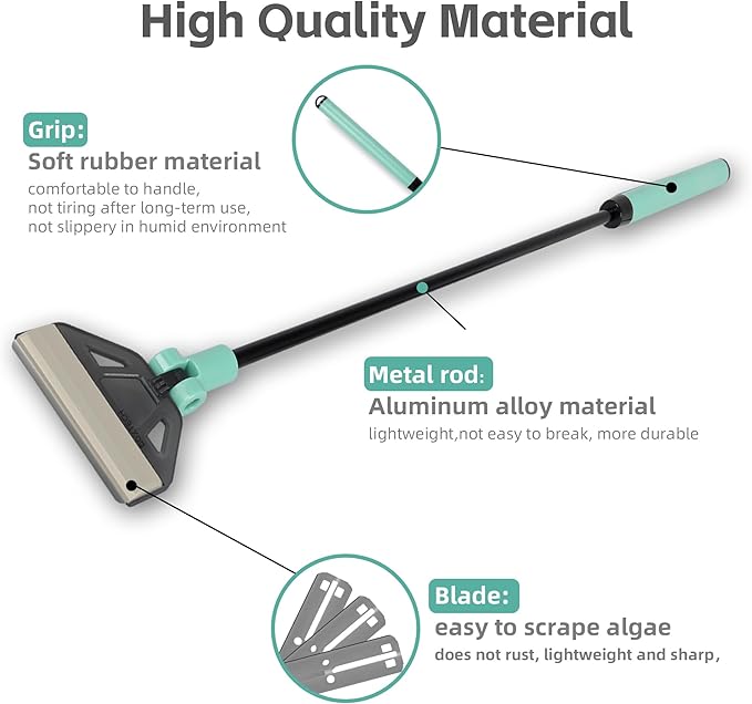 UPETTOOLS Algae Scraper for Glass Aquariums, 2 in 1 Adjustable Algae Scraper with 5 Stainless Steel Blades and Cleaning Brush, Aquarium Glass Cleaning Tools for 20-40 Gallon Fish Tank