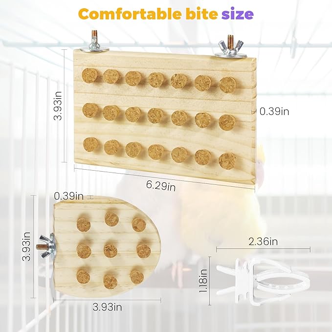 2 Pcs Bird Platform,Wooden Chew Toys, Hanging Wooden Puzzle Foraging,Parrot Cork Stopper Toys Birds Feeding Toy,2 Pcs Bird Cage Food Holder Fruit, for Small and Medium Parrots(C)