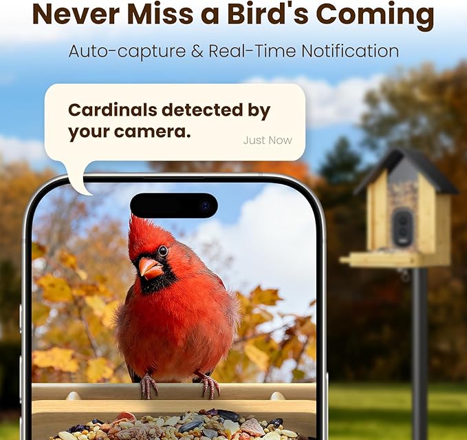 Smart Bird Feeder with Camera,Premium Bamboo Birdfeeder,2.5K UHD Bird Camera AI Identifies, Real-time Bird's Videos & Pictures, Solar Powered Wireless Outdoor, Ideal Present for Parent