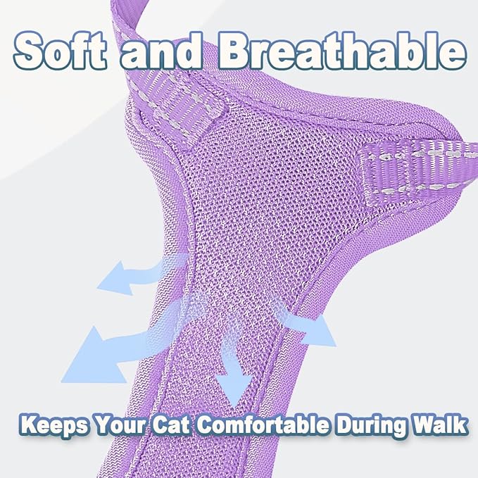 Cat Harness and Leash Set Escape Proof for Kitten Walking, Soft Adjustable Top Handle Vest Harnesses for Cats, Easy Control Breathable Reflective Small Medium Large, Violet Purple, M