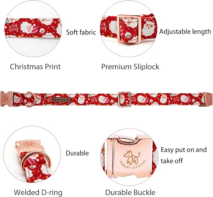 Elegant little tail Christmas Dog Collar, Red Santa Claus Print Pet Collar Dog Durable Cute Dog Collars Winter Holiday Male or Female Pet Gift Adjustable Dog Collar for X-Small Puppy