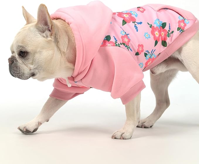 KOOLTAIL Dog Hoodies, Soft Dog Sweater, Spring Dogs Coats, Warm Fleece Pet Clothes Hooded Sweatshirt with Pocket for Small Medium Large Dogs Cats Boys Girls, Holiday Flower Pink L