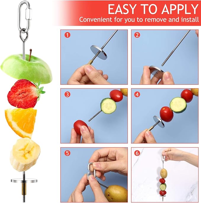 Weewooday 3 Pcs Bird Cage Food Holder Parrot Bird Feeder Toy Stainless Steel Fruit Kabob Clip Treats Cage Skewer Foraging Hanging Small Animal Vegetable Stick Feeder for Parakeet Cockatoo Cockatiel