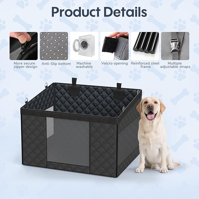 Dog Car Seat for Large Medium Dogs - Hard Bottom Back Seat Extender for Dogs - Waterproof Non-Slip Pet Carseat for Medium Sized - Dog Hammock for Car SUV Truck