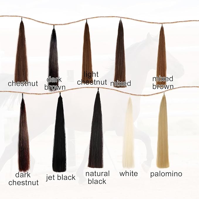 Horse Tail Extensions with Natural Loop Top, Blunt Cut Bottom, 3/8 LB 28-30 Inches Long (Jet Black)