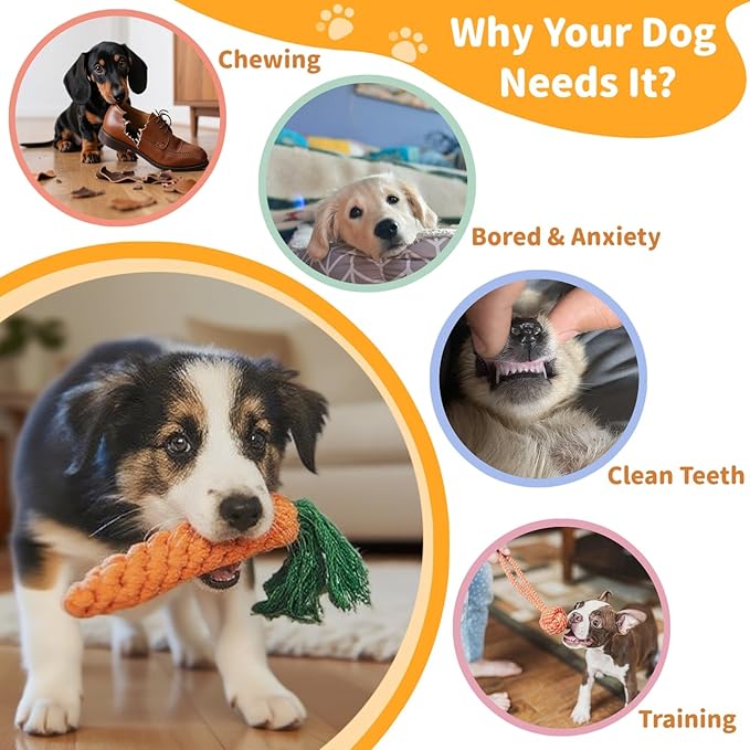 Dog Rope Toy - Tug of War Dog Toy, 8 Pack Sturdy Cotton Chew Rope Toys for Dogs, Puppy Chew Toys for Teething & Boredom Relief