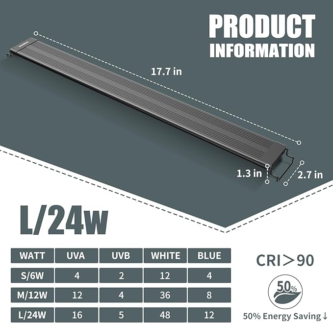27-Inch LED UVA UVB Light for Reptiles with Controller, Full Spectrum UVA & UVB Reptile Light with Auto 24-Hour Cycle Timer & 10 Dimmable for Bearded Dragons, Turtles, Frogs, Snakes, Plants