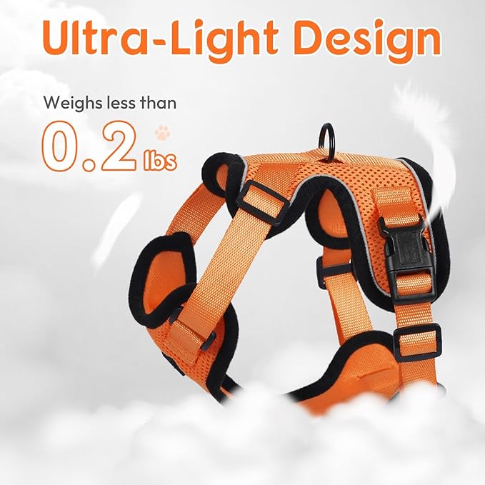 Dooradar Cat Harness and Leash Set, Escape Proof Safe Adjustable Kitten Vest Harnesses for Walking, Easy Control Soft Breathable Mesh Jacket with Reflective Strips for Cats, Orange, S