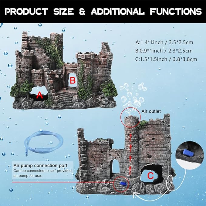 Aquarium Castle Fish Tank Bubbler Decorations for Aquatic Pets to Breed, Play and Rest