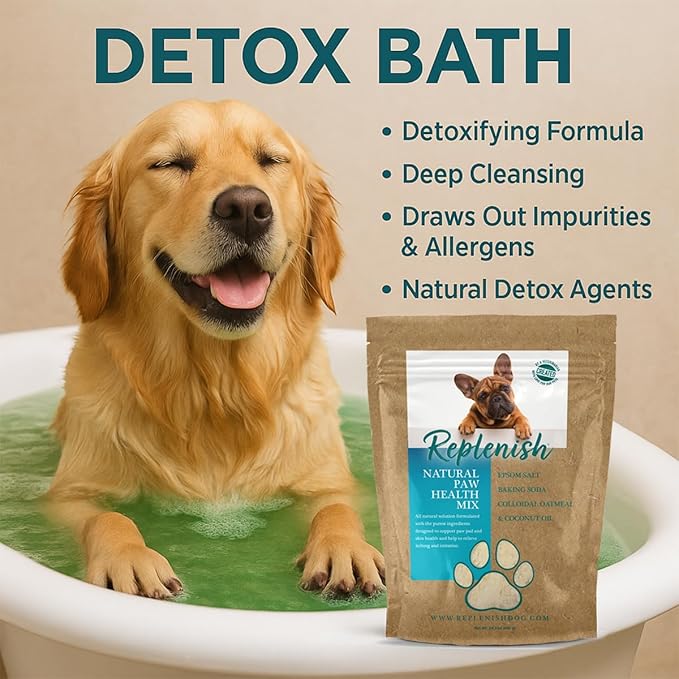 Replenish Dog Paw Healing Solution β All Natural Epsom Salt for Dogs Paws - Medicated Paw Soaking Solution & Moisturizer for Dry Cracked Paws - Epsom Salt Treatment - Spa Paw Protection for Dogs