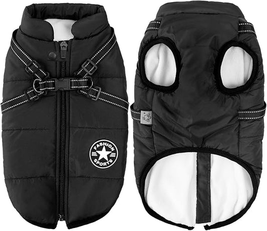 Aiboria Dog Coat for Winter Waterproof Dogs Jackets Windproof Fleece Small Dog Vest Harness Winter Padded Pet Black XXL