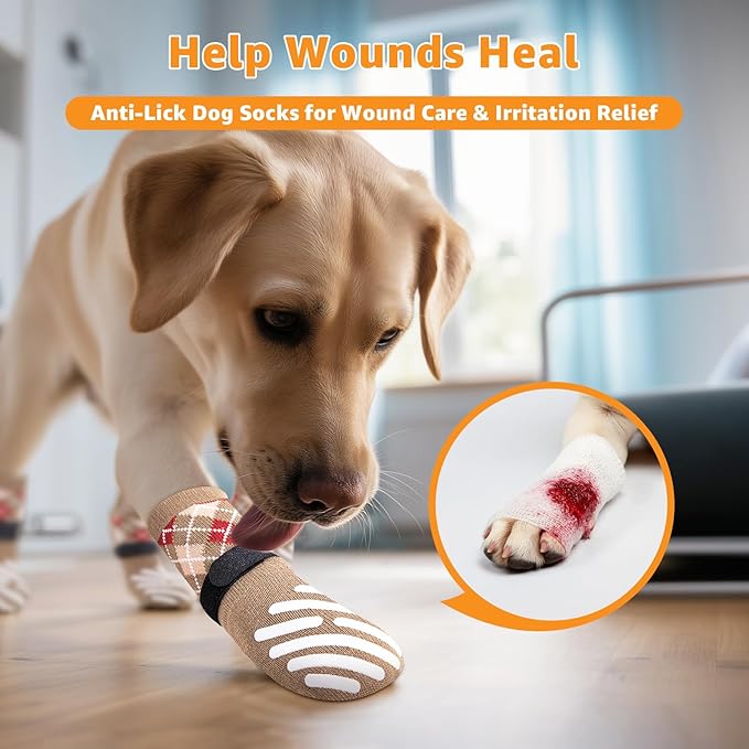 LOOBANI Dog Socks to Prevent Licking Paws - Dog Socks for Hardwood Floors Anti Slip for Traction Control - Dog Grippy Socks for Senior Dog Small Medium Large Dogs on Tile Floors, Caramel XS