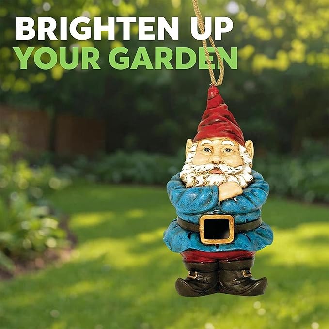 Spoontiques - Birdhouse - Garden Décor - Decorative Bird House for Yard and Garden Decoration - Hanging Novelty for Outdoor Patio - Gnome Birdhouse
