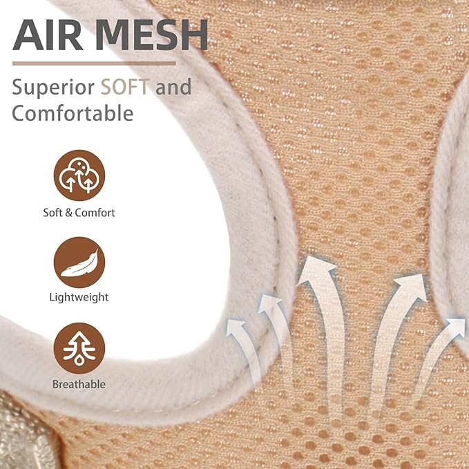 PUPTECK Soft Mesh Dog Harness and Leash Set Pet Puppy Cat Comfort Padded Vest No Pull Harnesses, Solid Beige, L