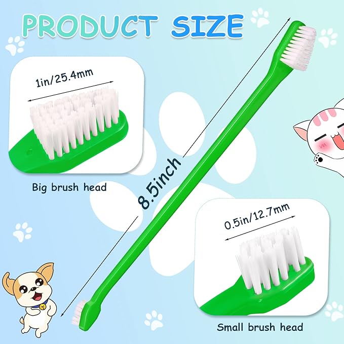 Dog Tooth Brush Pet Toothbrush Soft Grooming Dogs Toothbrush Dog Double Sided Puppy Long Handle Brush for Large and Small Teeth Cleaning Dental Oral Care(70 Count,Green)